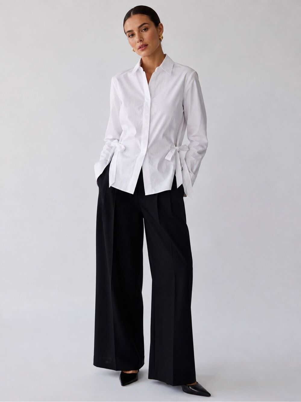 A.L.C 100% Cotton White Button Down Shirt With Side Slits & Bow Ties Size 2